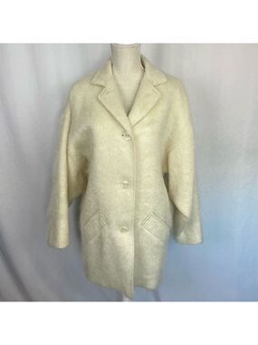 Vintage 80s Ivory/ Off White Mohair Coat Women Sz 10 M-L George David Fashions U